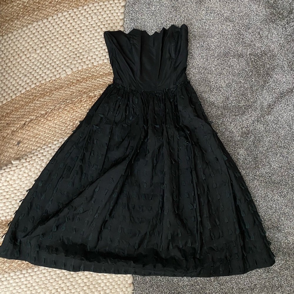 Vintage 1980’s Sleeveless Black with Teal Fringes Dress